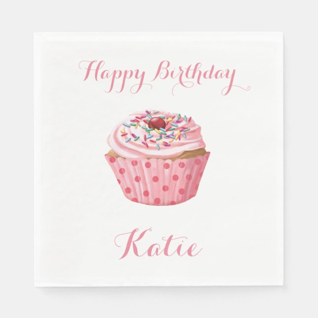 Gewohnter Geburtstag Napkins, Pink Girly Cupcake Serviette (Vorderseite)