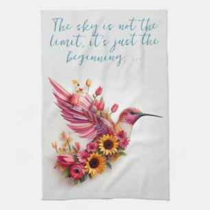 Gewohnter Hummvogel, der mit Blume fliegt Geschirrtuch