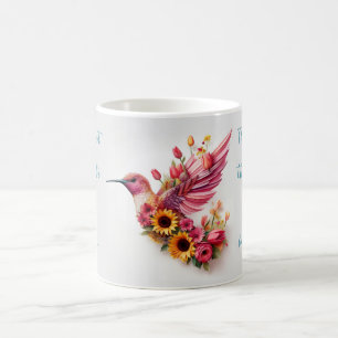 Gewohnter Hummvogel, der mit Blume fliegt Kaffeetasse