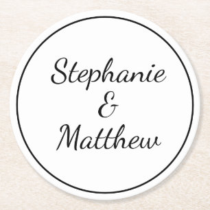 Gewohnter Minimalistischer Schwarz-weißer Brautgar Runder Pappuntersetzer