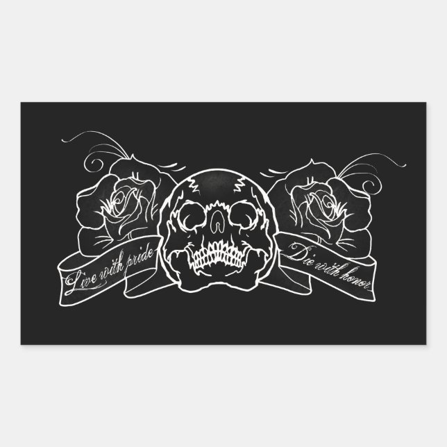 Gewohntes Leben mit Stolz Die mit Ehrenschädel-Ros Rechteckiger Aufkleber (Vorderseite)