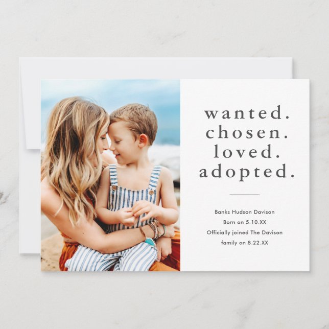 Gewollt ausgewählte Adoptiert Minimal-Foto-Adoptio Ankündigung (Vorderseite)