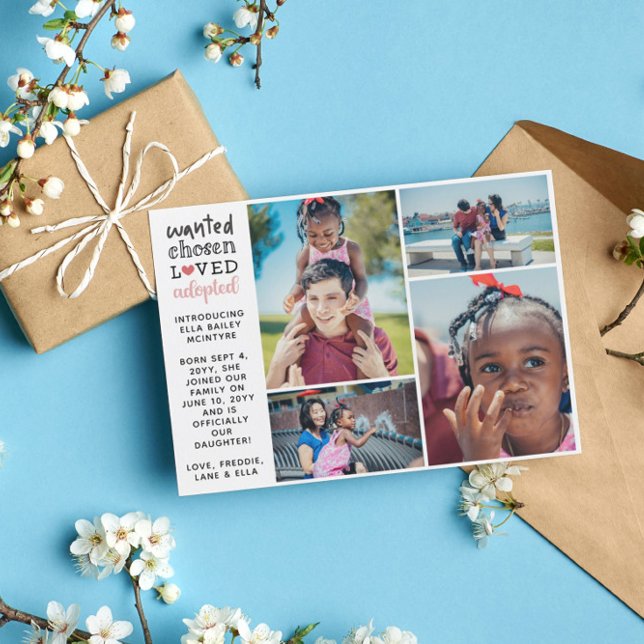 Gewollt ausgewählte Adoptiert rosa FotoCollage Ankündigung (Von Creator hochgeladen)