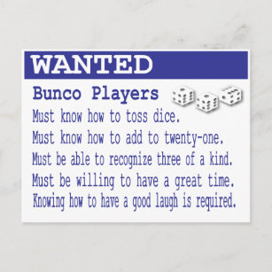 gewollt Bunco-Spieler Postkarte