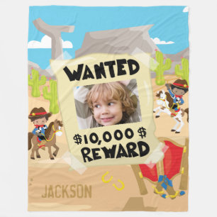 Gewollt Cowboy mit Foto und Name, Kleiner Junge Fleecedecke