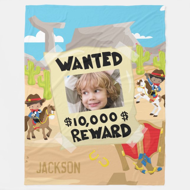 Gewollt Cowboy mit Foto und Name, Kleiner Junge Fleecedecke (Vorderseite)