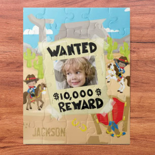 Gewollt Cowboy mit Foto und Name, Little Boy Puzzle