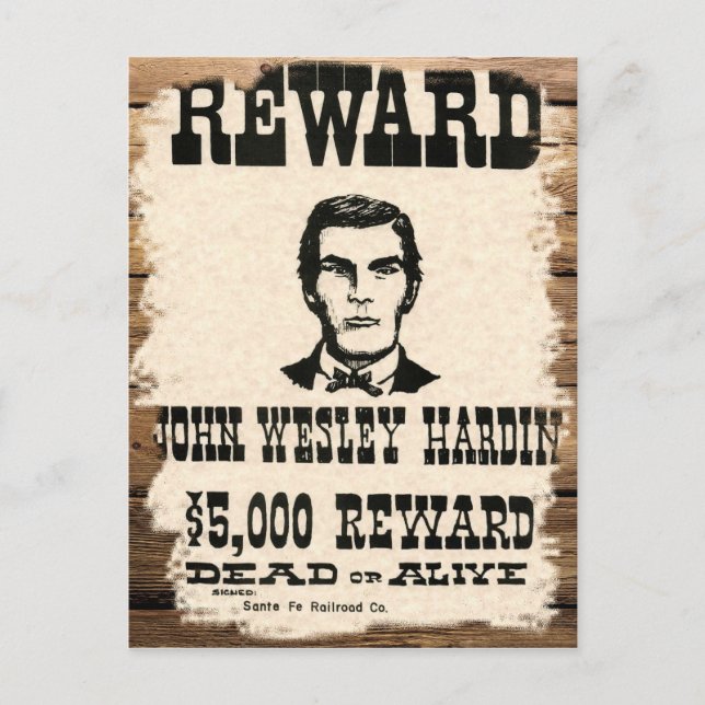 Gewollt John Wesley Hardin Postkarte (Vorderseite)