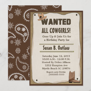 Gewollt Poster Cowgirl/Cowboy Geburtstag Einladung
