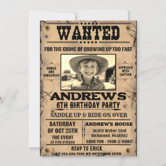 Gewollt Poster Western Cowboy mit Foto Geburtstag Einladung