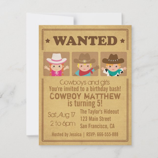 Gewollt Vintage Poster Cowboys und Girls Party Einladung (Vorderseite)