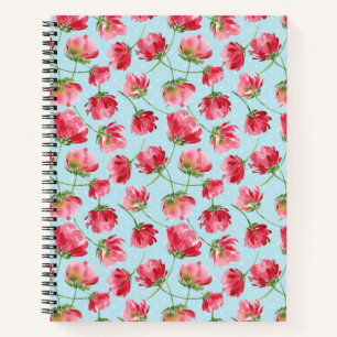 Geworfene Karmesinrote Wasserfarben-Blumen Polka-P Notizbuch