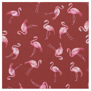 Geworfene Wasserfarb-Flamingos auf Dunkelrot Stoff