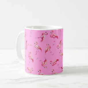 Geworfene Wasserfarb-Flamingos auf Rosa Kaffeetasse