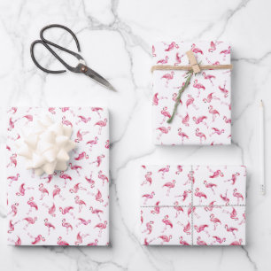 Geworfene Wasserfarb-Flamingos auf Weiß Geschenkpapier Set