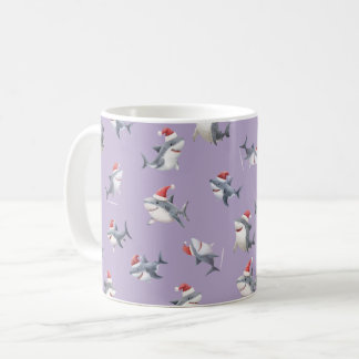 Geworfene Weihnachts-Haie auf Helllila Kaffeetasse
