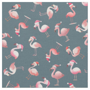 Geworfene Weihnachtsflamingos auf Grau-Blau Stoff