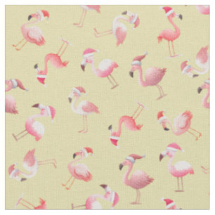 Geworfene Weihnachtsflamingos auf Hellgelb Stoff