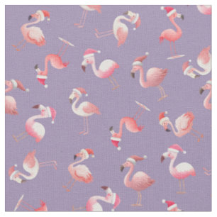 Geworfene Weihnachtsflamingos auf Helllila Stoff