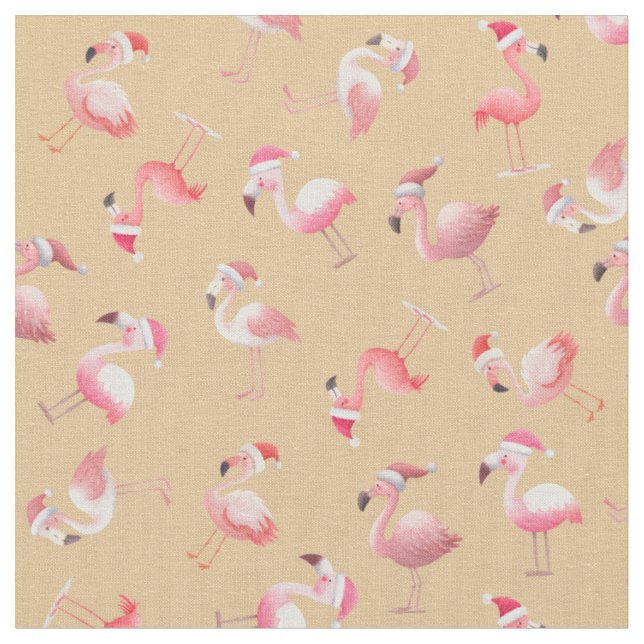 Geworfene Weihnachtsflamingos auf Hellorange Stoff (Nahaufnahme)