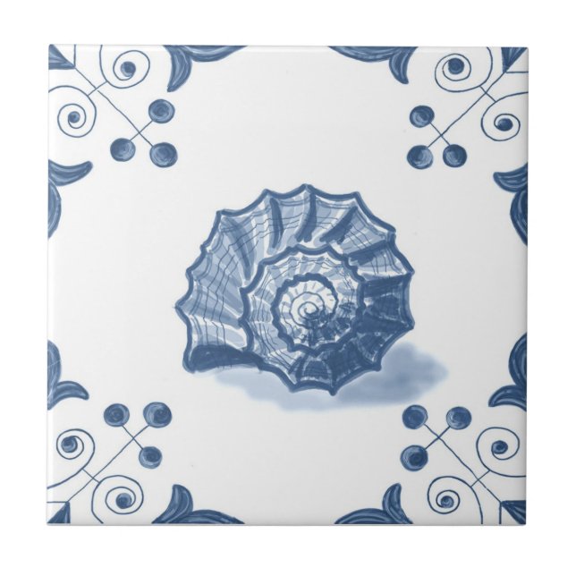 Gewundene Muschel-Fliese Delfts mit Rolle-Ecken Fliese (Vorderseite)
