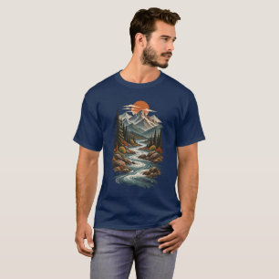 Gewundener Fluss im Gebirge bei Sonnenuntergang T-Shirt