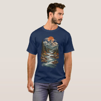 Gewundener Fluss im Gebirge bei Sonnenuntergang T-Shirt