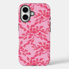 Gewundener Pfingstrosen-Holzschnitt in Rosa und Or iPhone 16 Hülle