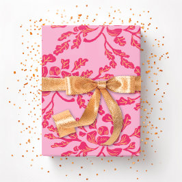 Gewundener Pfingstrosen-Holzschnitt in Rosa und Or Geschenkpapier