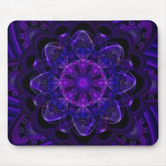 Gewundenes Blumen-Fraktal-dunkles lila UVpixel Mousepad (Vorne)