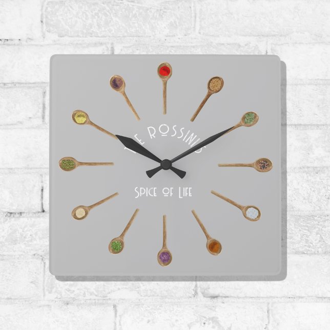 Gewürz der Wanduhr, 27,3 cm quadratisch Quadratische Wanduhr (Spice of Life Family Kitchen Clock)