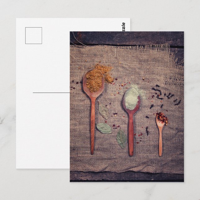 Gewürze auf Löffeln Postkarte (Vorne/Hinten)