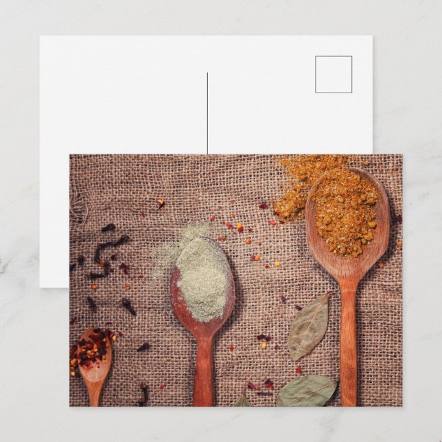 Gewürze auf Löffeln Postkarte (Vorne/Hinten)