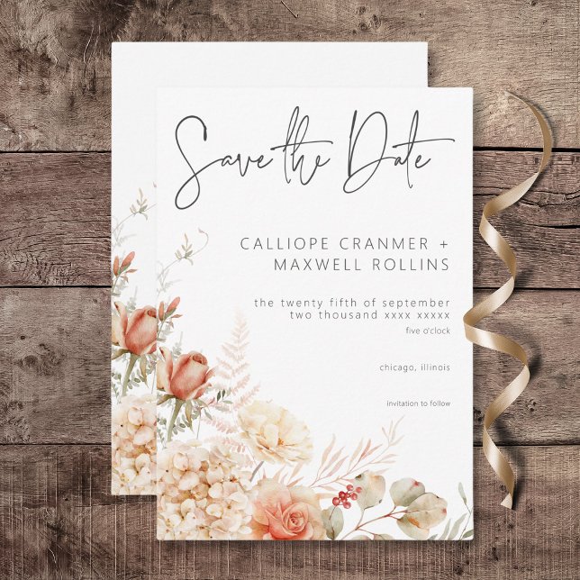 Gewürzfall Rost & Blush Blumenzehen Save The Date (Spicy Fall Rust & Blush Boho Floral Wedding Save the Date Card)