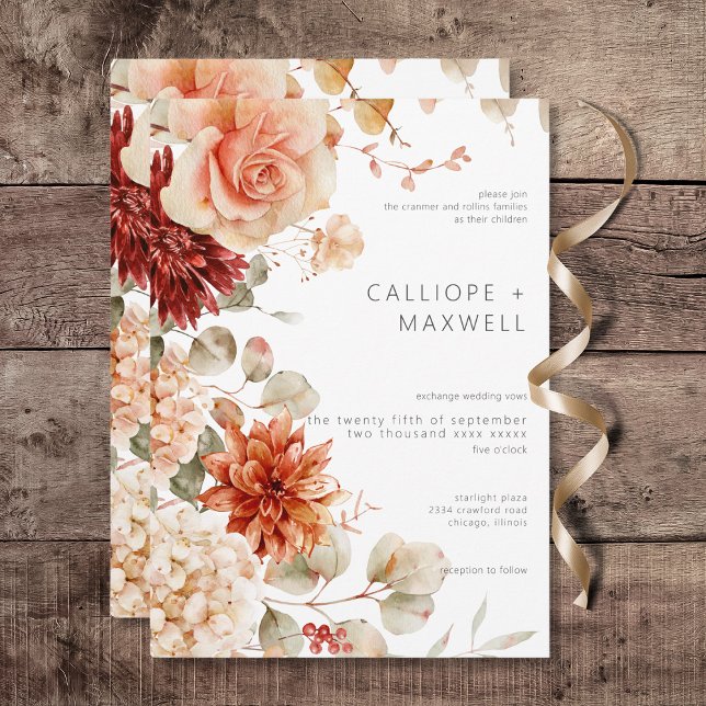 Gewürzfall Rust & Blush Boho Bloral Einladung (Spicy Fall Rust & Blush Boho Floral Wedding Invitation)