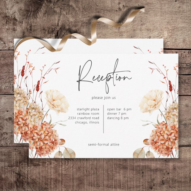 Gewürzfall Rust & Blush Boho Empfang Begleitkarte (Spicy Fall Rust & Blush Boho Floral Wedding Reception Card)