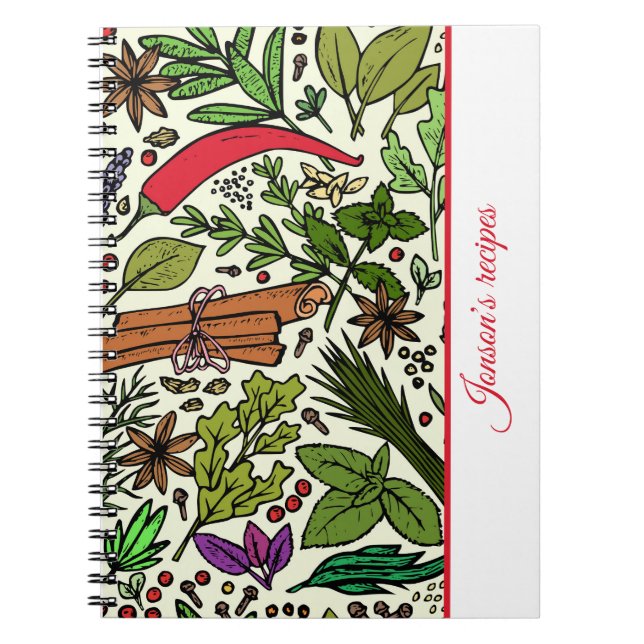 Gewürzmuster Küche Name Spiral Foto Notebook Notizblock (Vorderseite)