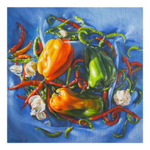 Gewürzstillleben mit Paprikaschoten und Knoblauch Fotodruck