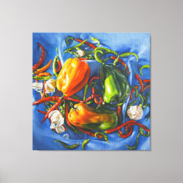 Gewürzstillleben mit Paprikaschoten und Knoblauch Leinwanddruck