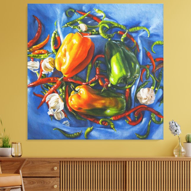 Gewürzstillleben mit Paprikaschoten und Knoblauch Leinwanddruck (Insitu (Wohnzimmer))