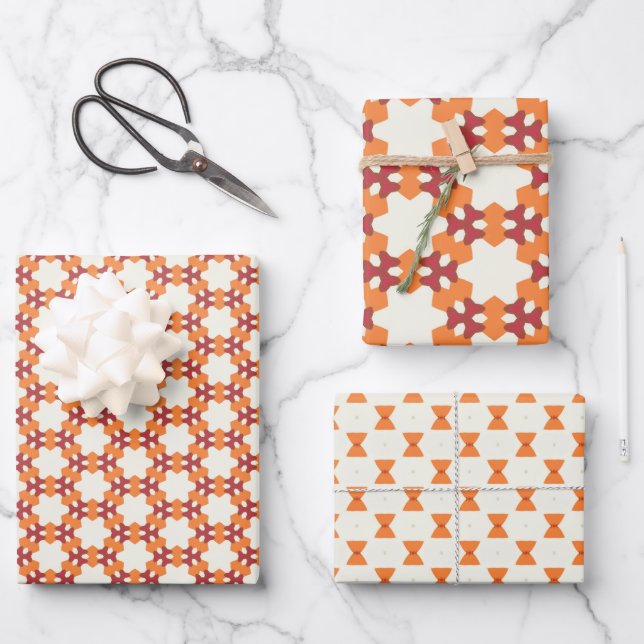 Gewürzter Orangenrot und Creme Geschenkpapier Set (Vorderseite)