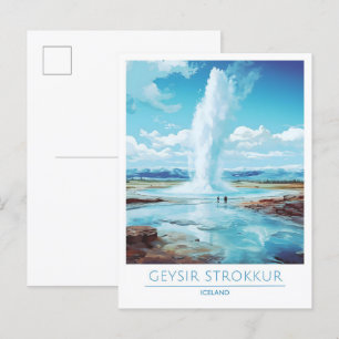 Geysir Strokkur Island Vintage Travel Postkarte
