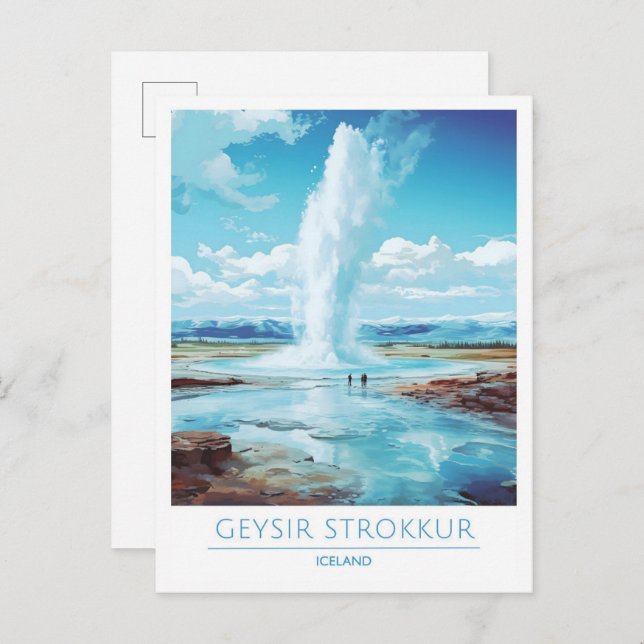 Geysir Strokkur Island Vintage Travel Postkarte (Vorne/Hinten)