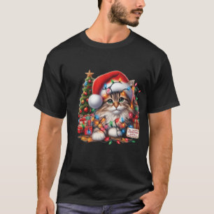 Gezackte Katze in Weihnachtslichtern, Santa-Hut  T-Shirt