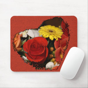 Gezackter umrandeter Herz-Blumenstrauß Mousepad