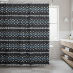 Gezacktes Strickmuster Schwarz und Grau Duschvorhang