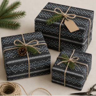 Gezacktes Strickmuster Schwarz und Grau Geschenkpa Geschenkpapier
