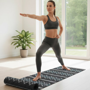 Gezahmtes Strickmuster Schwarz und Grau  Yogamatte