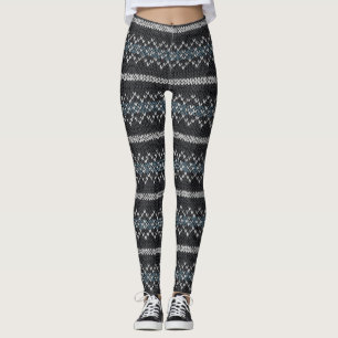 Gezahnt gestricktes Muster Schwarz und Grau Leggings