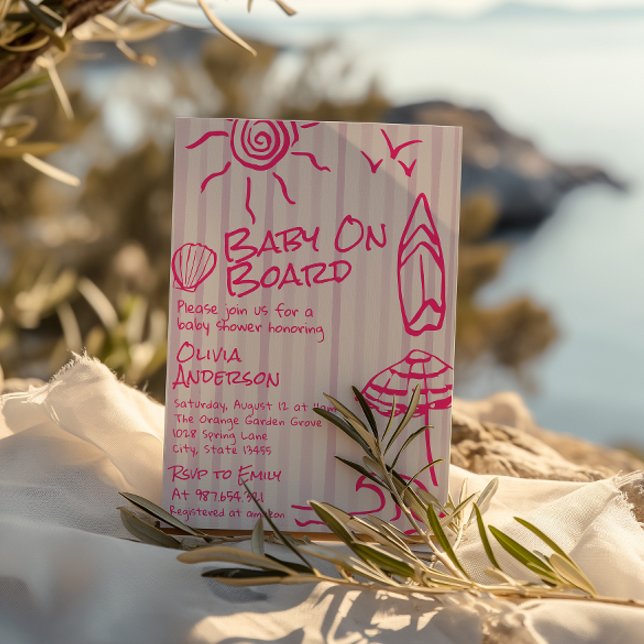 Gezeichnet Baby an Bord Surf Summer Girl Showdusch Einladung (Von Creator hochgeladen)